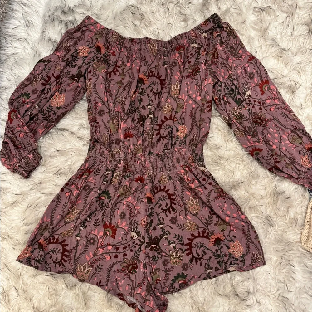 Free People Pink and Purple Floral Boho Romper - Picture 3 of 6